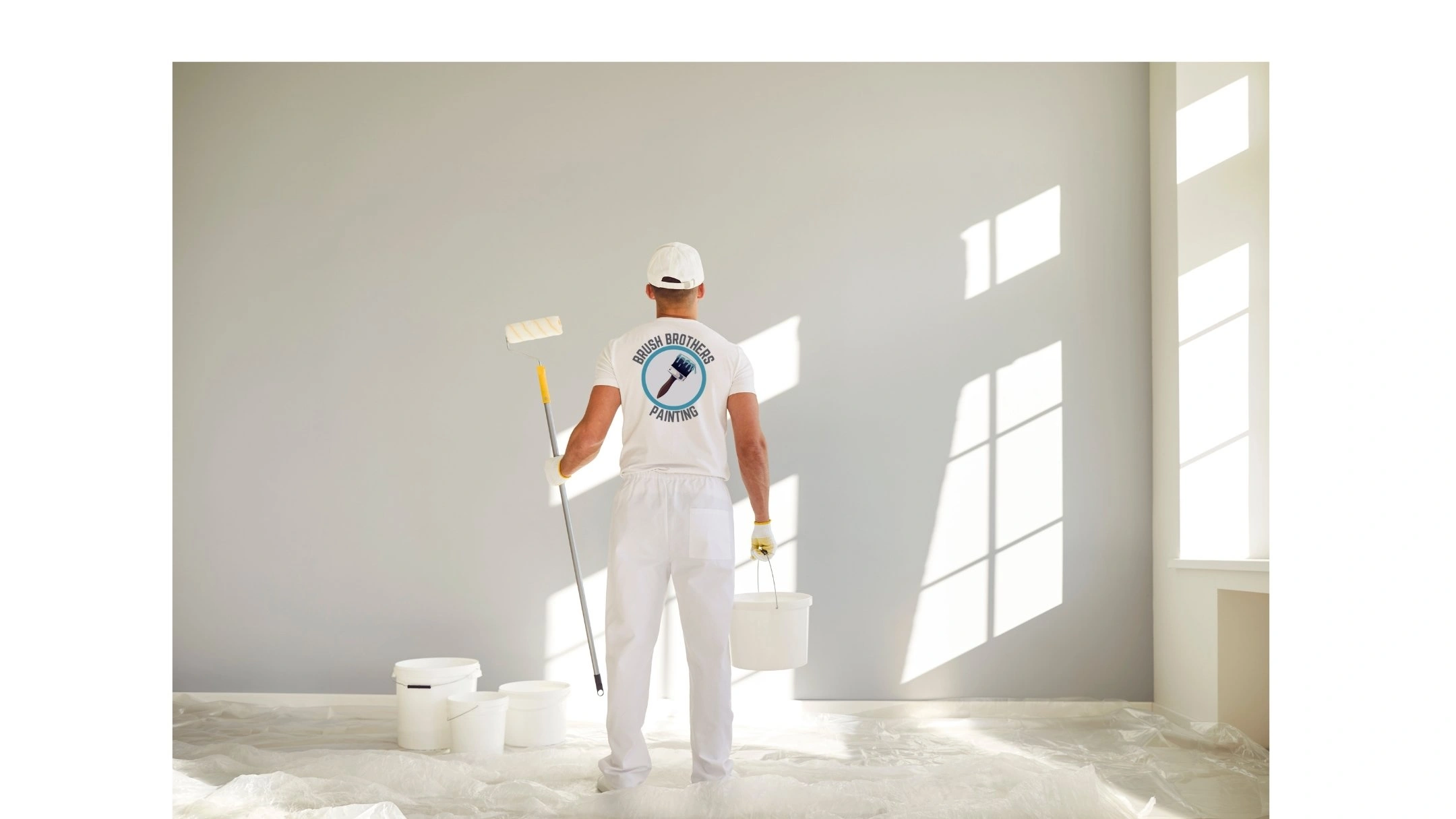 Brush Brothers painter ready to paint an interior wall in Northwest Arkansas