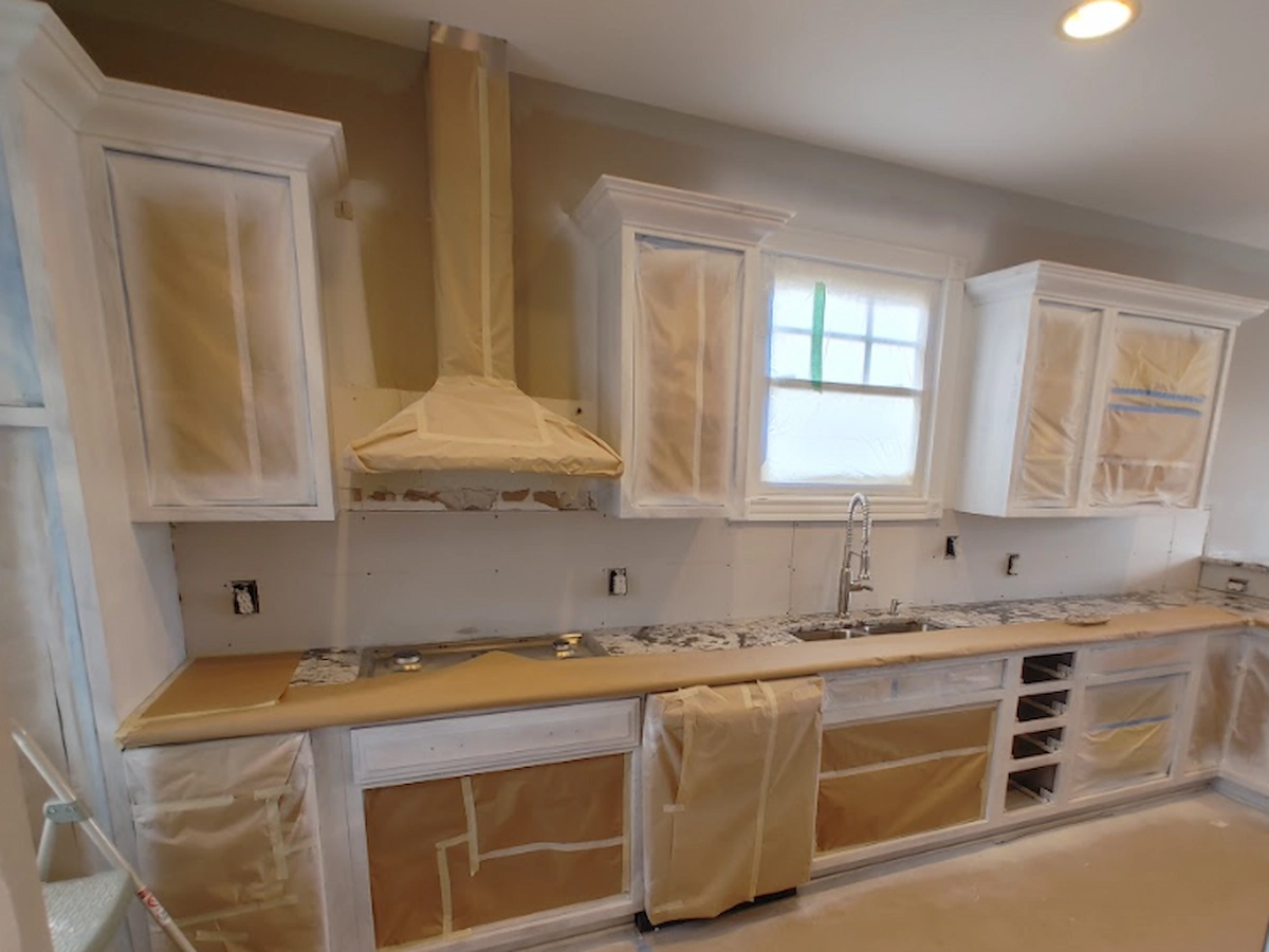 Cabinet painting in progress Northwest Arkansas -- Brush Brothers Painting